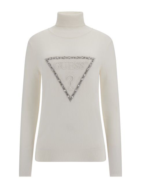 Guess Blanc Pull Triangle Logo Strass