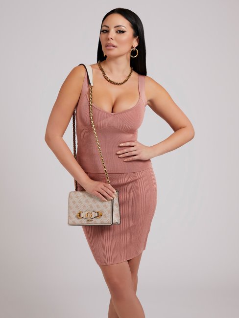 Mini Sac à Bandoulière Guess Izzy 4g Logo Crème