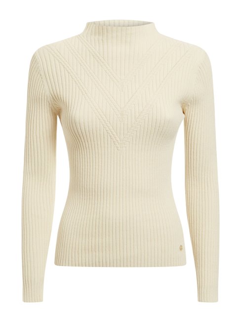 Pull Côtelé Col Roulé Guess Blanc