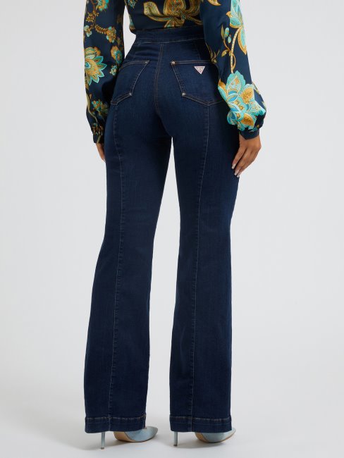 Pantalon Bleu En Denim évasé à Boutons Apparents Guess