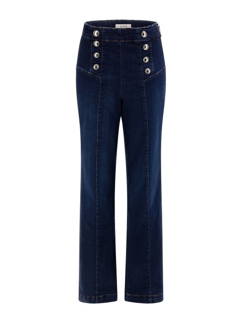 Pantalon Bleu En Denim évasé à Boutons Apparents Guess