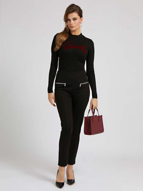 Guess Legging Noir à Détail De Fermeture éclair