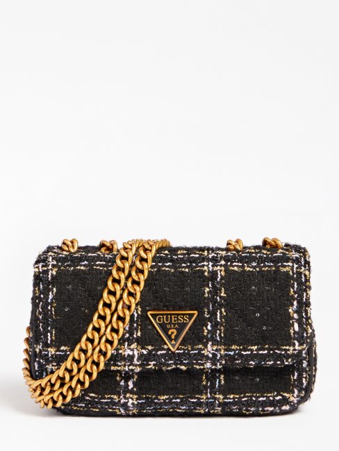 Mini Sac à Bandoulière Cessily En Tweed Noir Guess