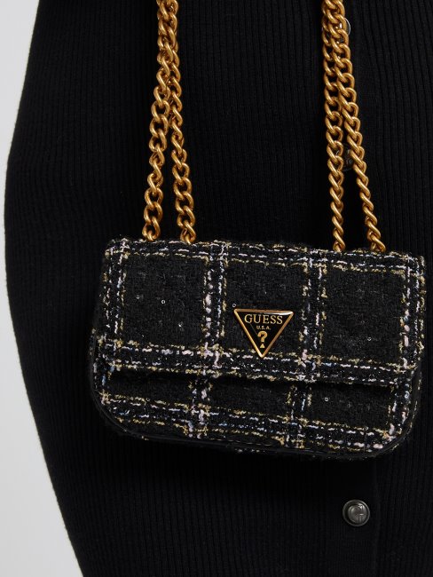 Mini Sac à Bandoulière Cessily En Tweed Noir Guess