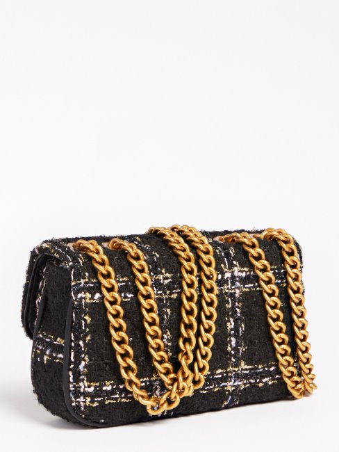 Mini Sac à Bandoulière Cessily En Tweed Noir Guess