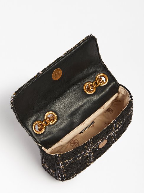 Mini Sac à Bandoulière Cessily En Tweed Noir Guess