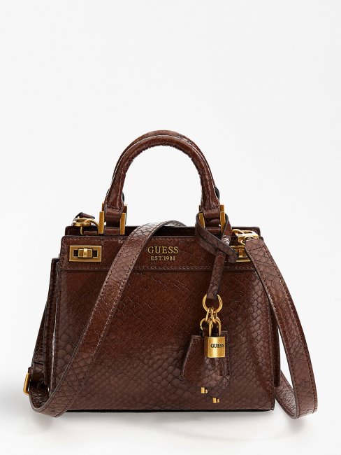 Mini Sac à Main Guess Katey Imprimé Python Marron