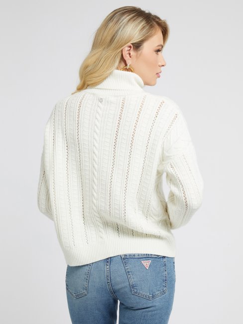 Pull Torsadé En Laine Mélangée Guess Blanc