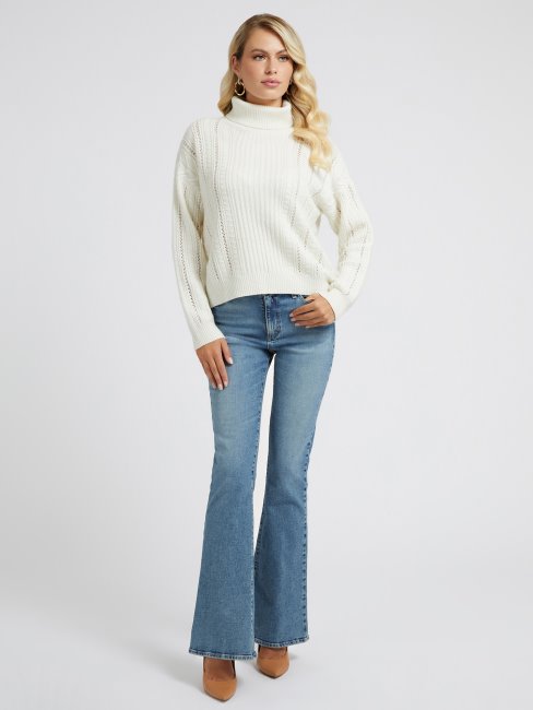 Pull Torsadé En Laine Mélangée Guess Blanc