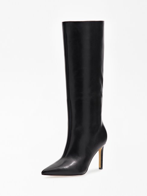 Guess Bottes Hautes Dayton En Cuir Véritable Noir