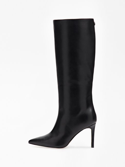 Guess Bottes Hautes Dayton En Cuir Véritable Noir