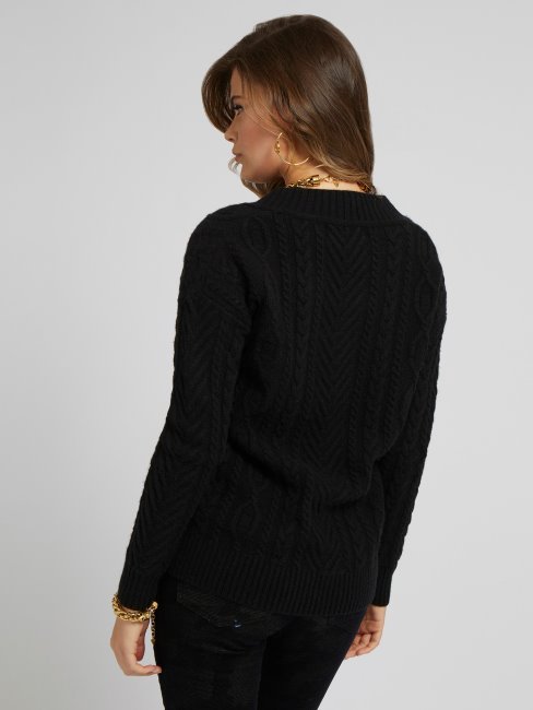 Guess Pull Noir En Laine Mélangée à Torsades