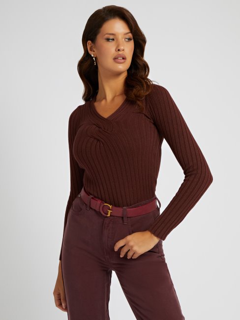 Pull à Détail Tissé Marron Guess
