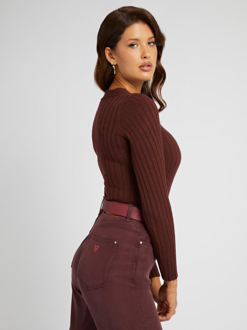 Pull à Détail Tissé Marron Guess