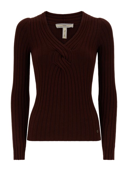 Pull à Détail Tissé Marron Guess