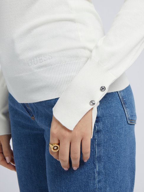 Guess Pull Col Roulé Blanc
