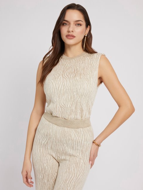 Top Pull Guess Crème Effet Animalier