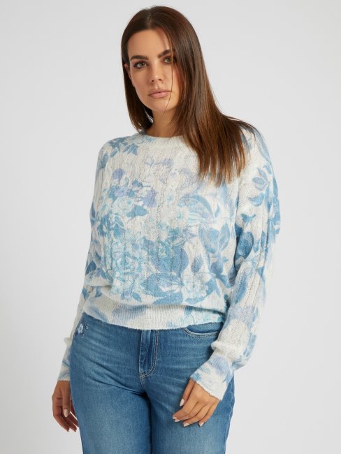 Pull En Laine Mélangée Fantaisie Florale Guess