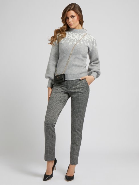 Guess Pantalon Pied De Poule Lurex Gris