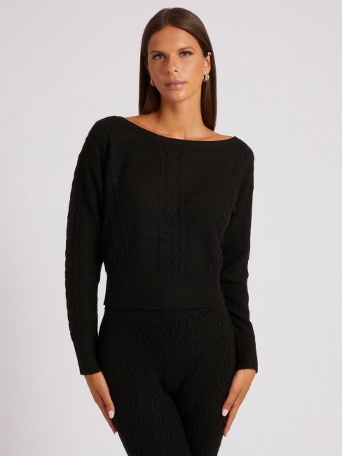 Pull Torsadé En Cachemire Mélangé Guess Noir