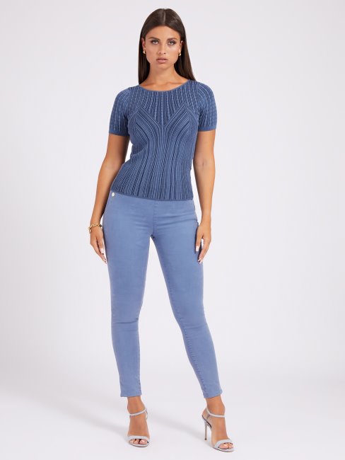 Top Pull En Viscose Mélangée Bleu Guess
