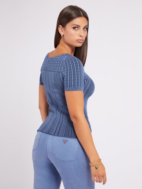 Top Pull En Viscose Mélangée Bleu Guess