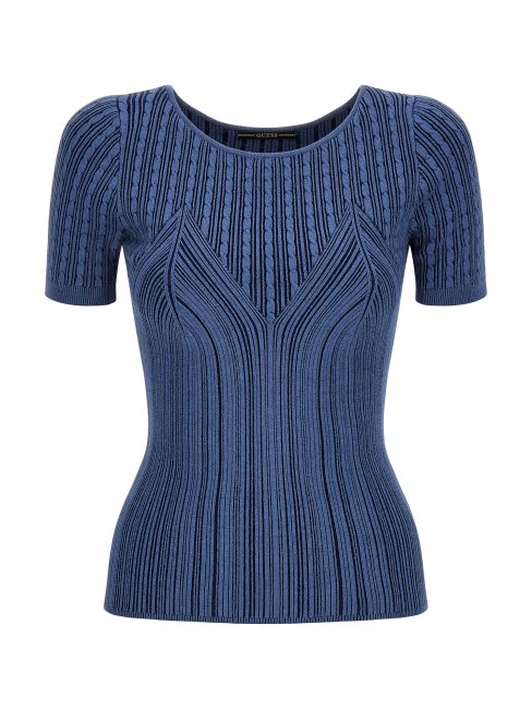 Top Pull En Viscose Mélangée Bleu Guess