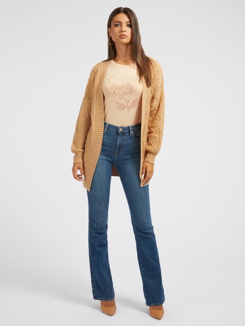 Cardigan Torsadé Beige En Laine Mélangée Guess