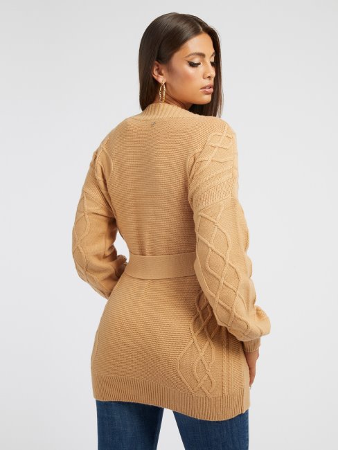 Cardigan Torsadé Beige En Laine Mélangée Guess