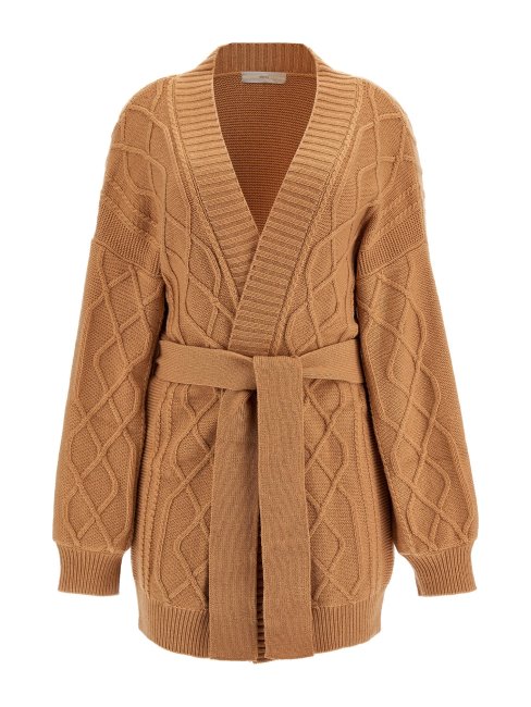 Cardigan Torsadé Beige En Laine Mélangée Guess