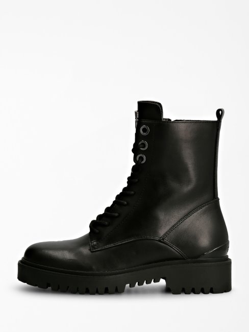 Guess Olone Botte De Combat En Cuir Véritable Noir