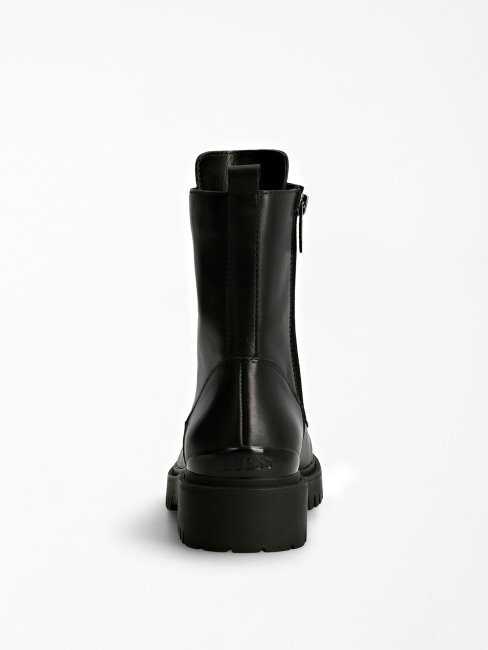 Guess Olone Botte De Combat En Cuir Véritable Noir