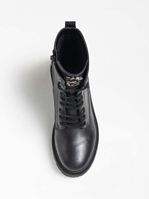 Guess Olone Botte De Combat En Cuir Véritable Noir