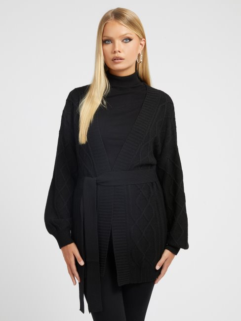Cardigan Torsadé En Laine Mélangée Guess Noir