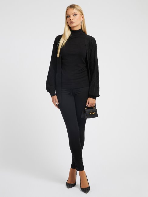 Cardigan Torsadé En Laine Mélangée Guess Noir