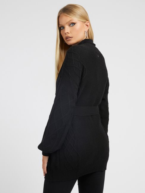 Cardigan Torsadé En Laine Mélangée Guess Noir