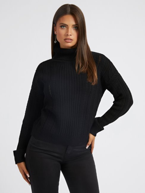 Pull Guess Noir En Laine Mélangée à Torsades