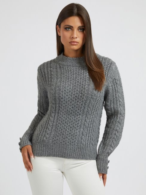 Pull Guess Gris En Laine Mélangée Lurex