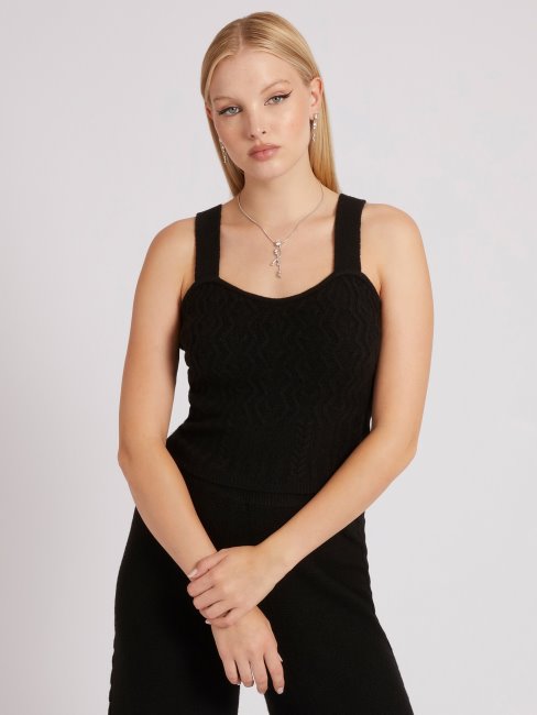 Pull Noir En Cachemire Mélangé Torsadé Top Guess