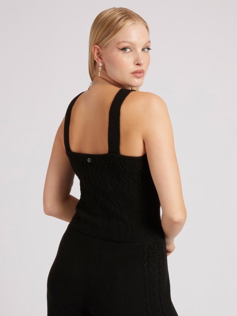 Pull Noir En Cachemire Mélangé Torsadé Top Guess