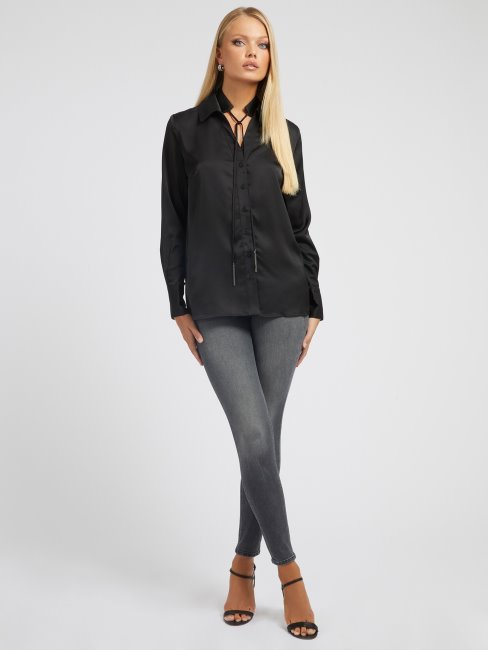 Chemise Guess Noire à Col Ras Du Cou