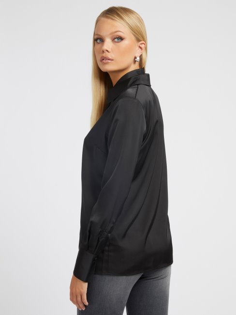 Chemise Guess Noire à Col Ras Du Cou