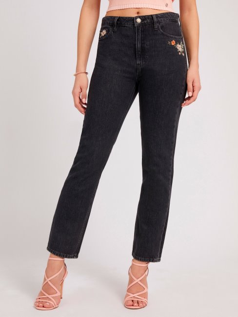 Pantalon Denim Droit Brodé Guess Noir