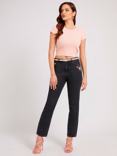 Pantalon Denim Droit Brodé Guess Noir