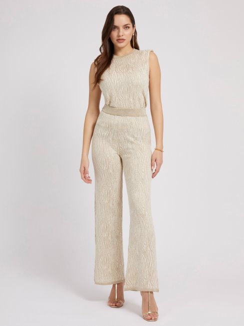 Guess Pantalon Pull Effet Animalier Crème