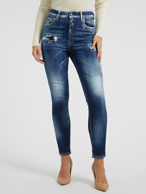 Guess Skinny Fit Denim Pantalon Abrasions Bleu