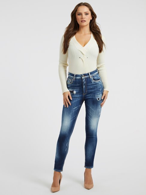 Guess Skinny Fit Denim Pantalon Abrasions Bleu