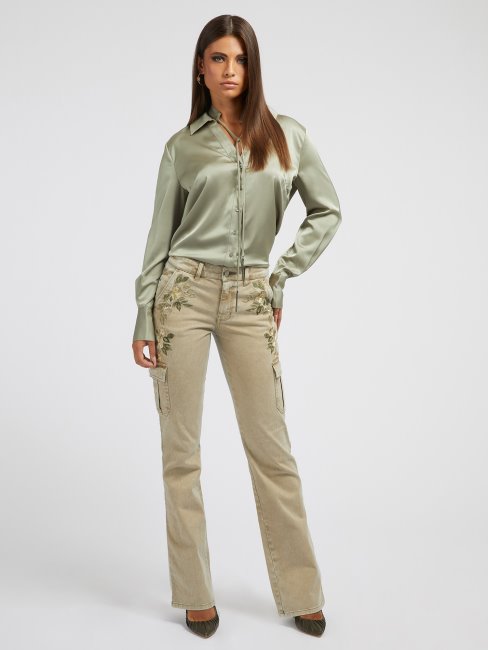 Pantalon Cargo Broderie Florale Beige Guess