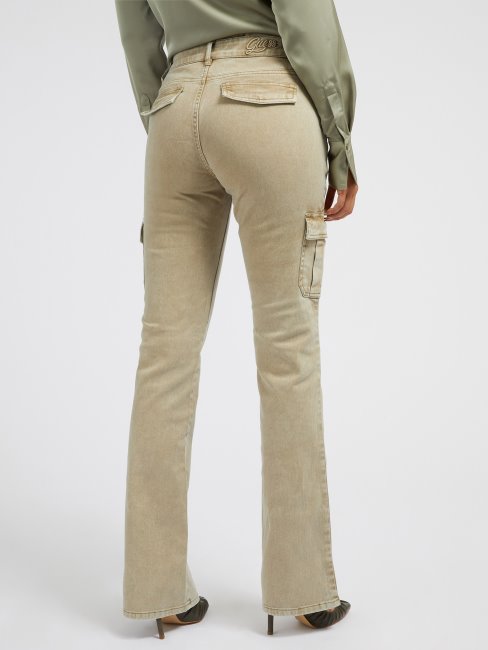 Pantalon Cargo Broderie Florale Beige Guess