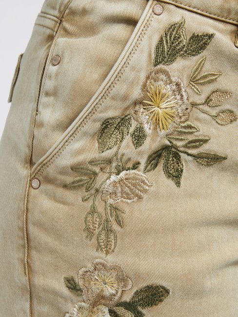 Pantalon Cargo Broderie Florale Beige Guess